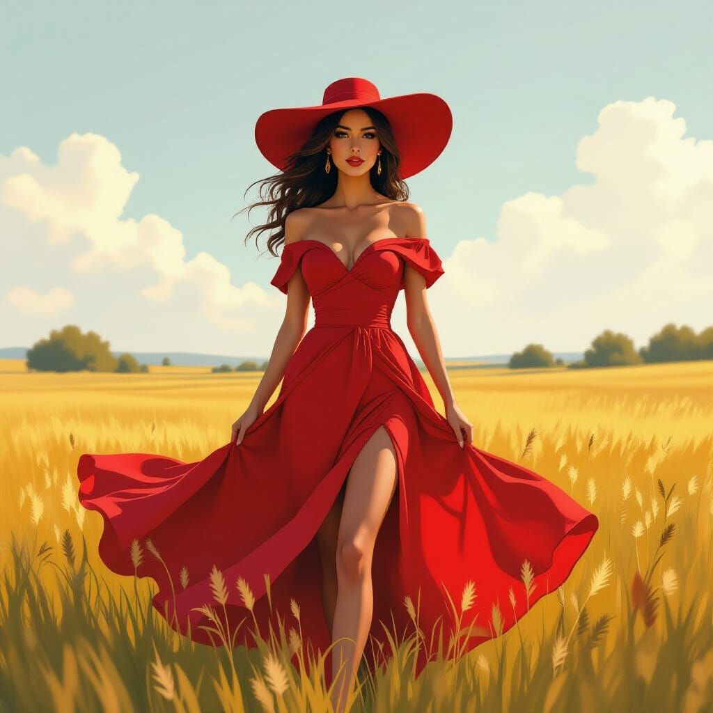 Woman in Red Dress: Digital Painting in Modern Style