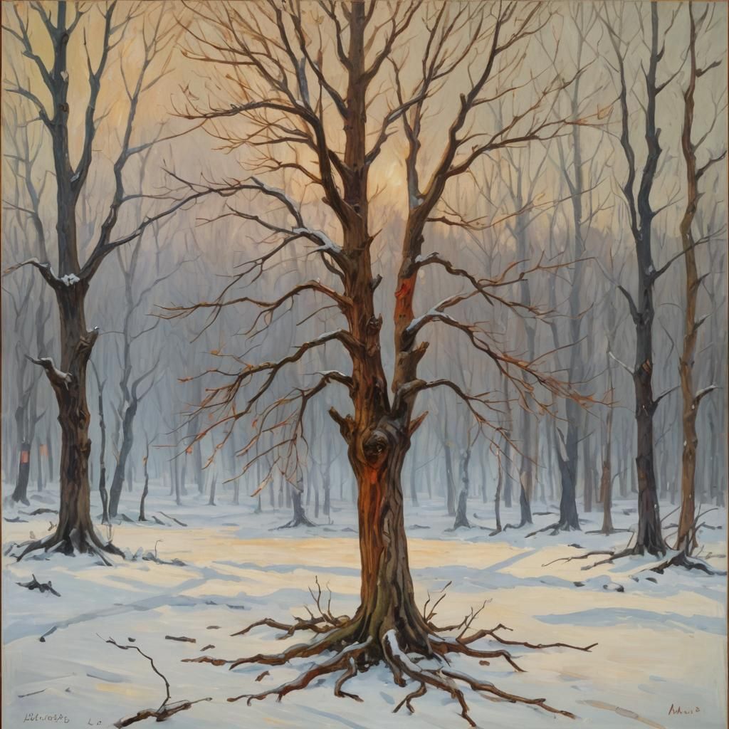 Neo-Impressionist Tree of Life in Winter