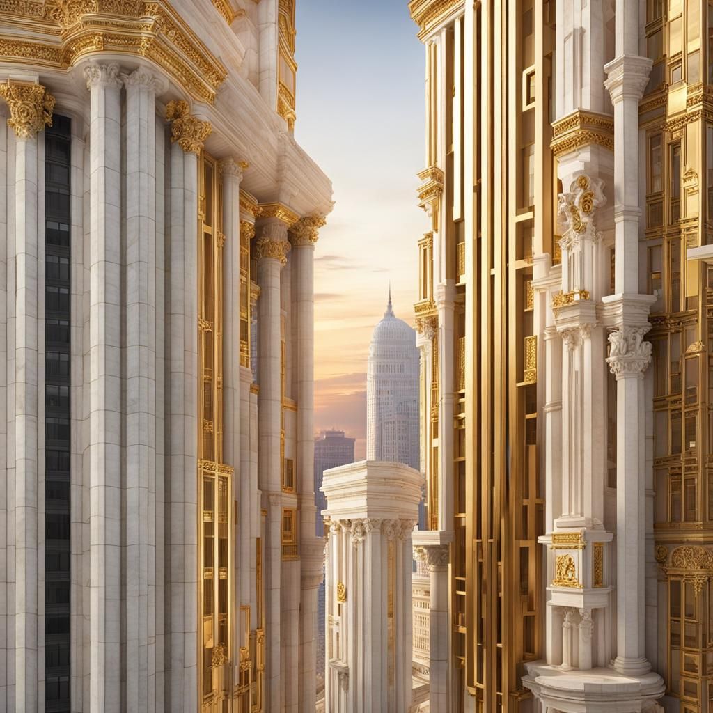 Roman-Inspired Skyscrapers in Evening Light