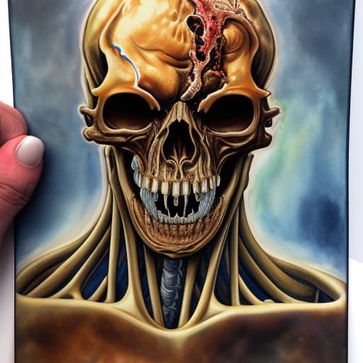 Reanimated Skull Portrait in Hyperdetailed Watercolor Style