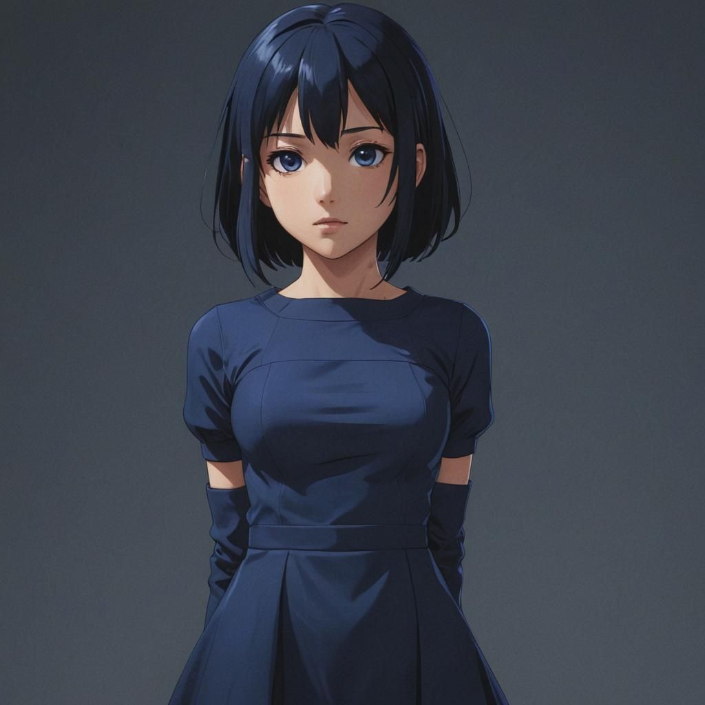 Anime Style Portrait of Girl in Blue Dress