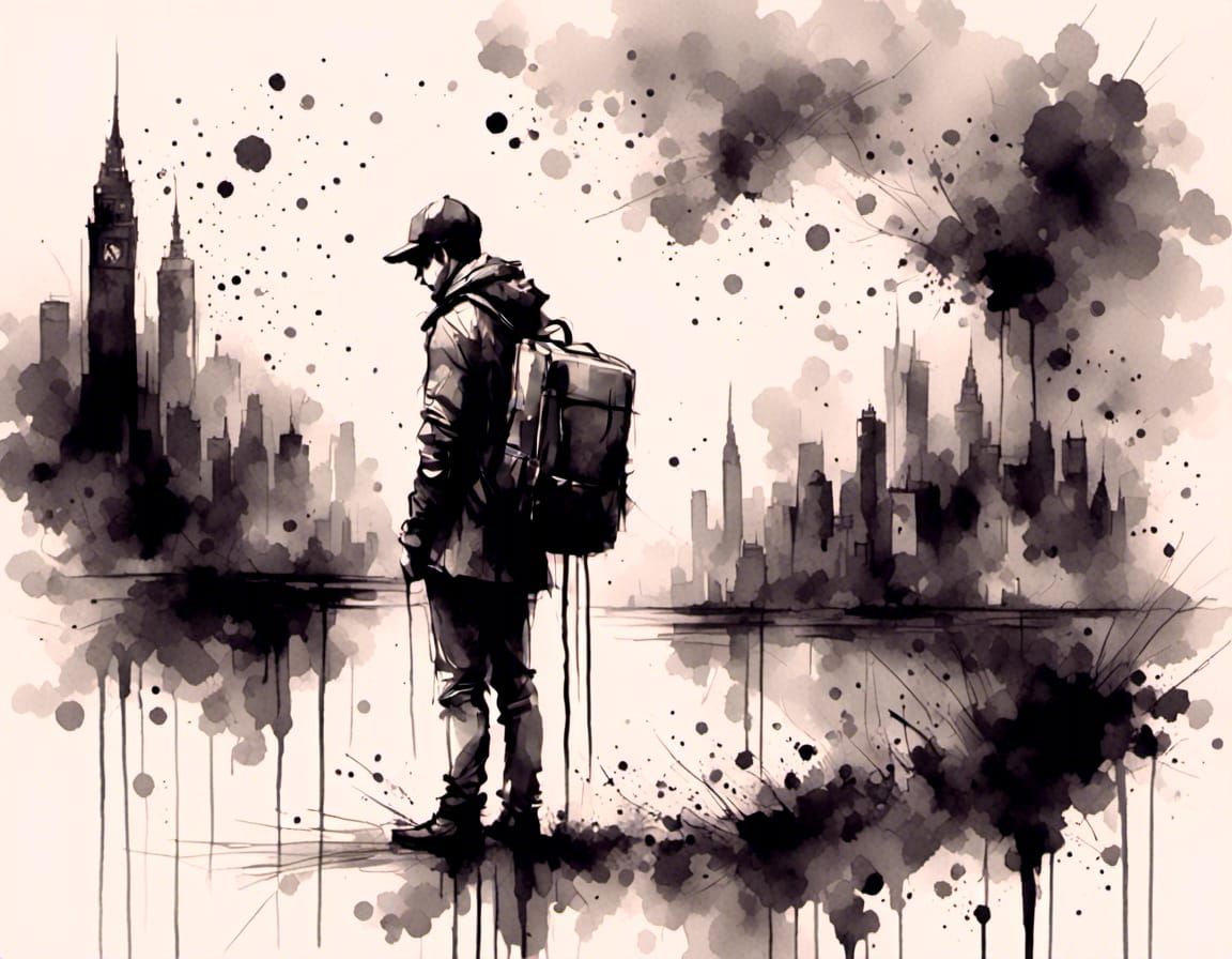 Honeysuckles in Charcoal, Ink, and Watercolor