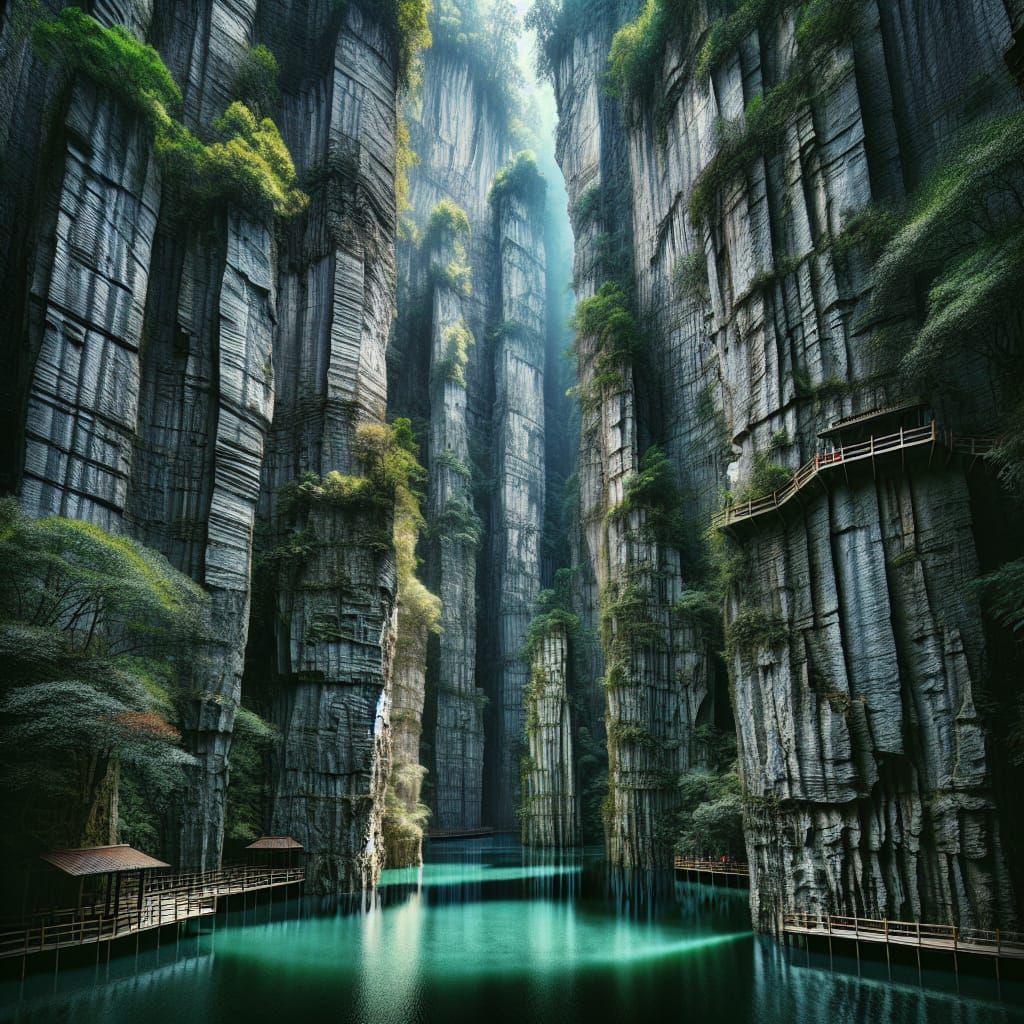 Enchanting Gorge with Towering Stone Formations