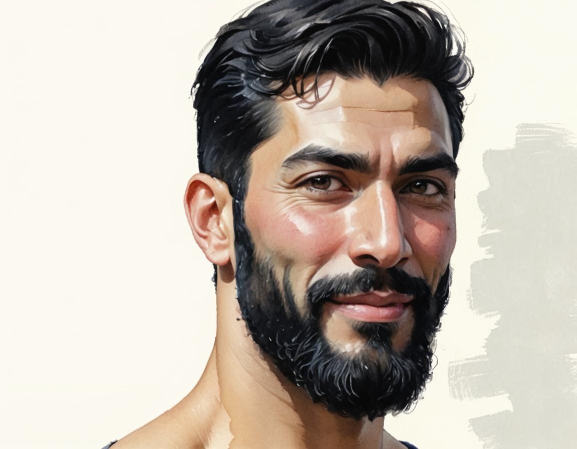 Joyful Superman Portrait in Gouache Watercolor Style