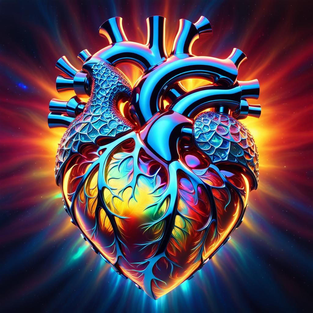 Celestial Glasspunk Heart in Fractal Style