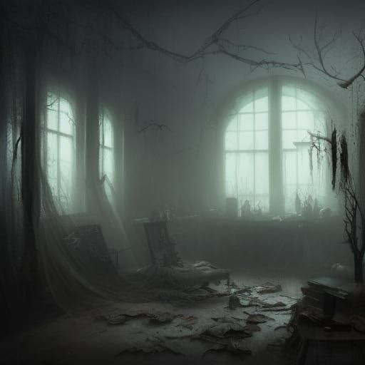 Haunted Art Studio with Ghosts in Dark Fantasy Style