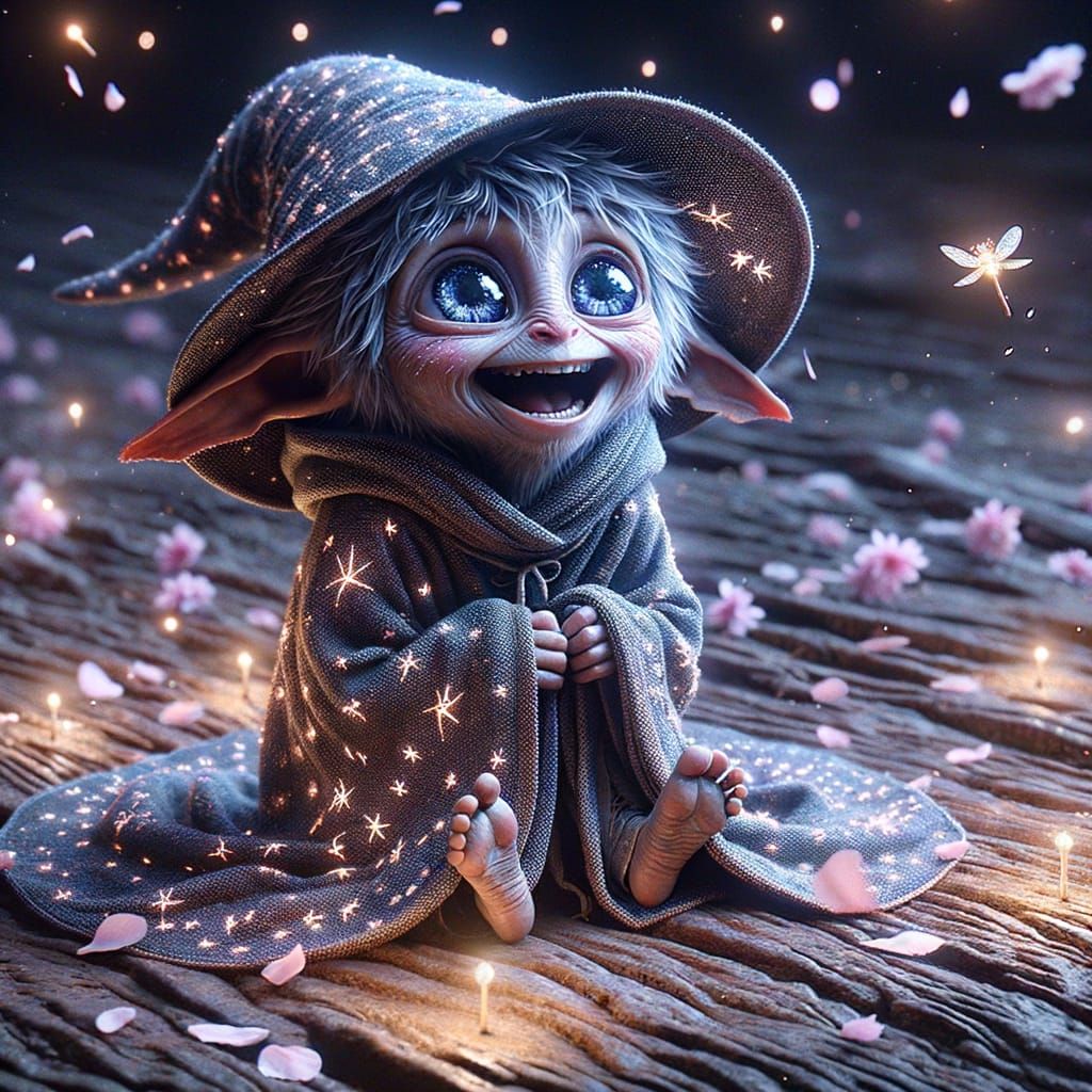 Delightful Wizard in Enchanted Pink Night Scene