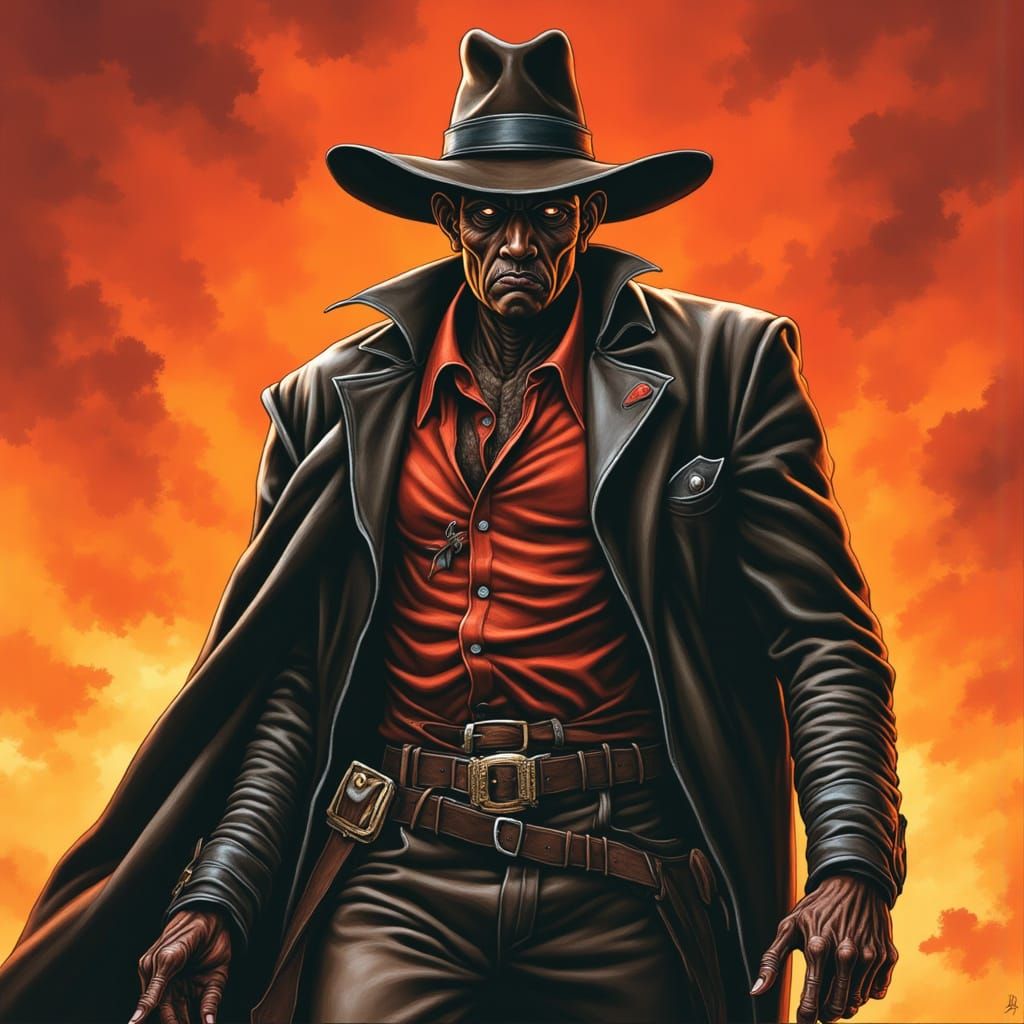 Cyborg Cowboy Outlaw in Epic Smudged Style