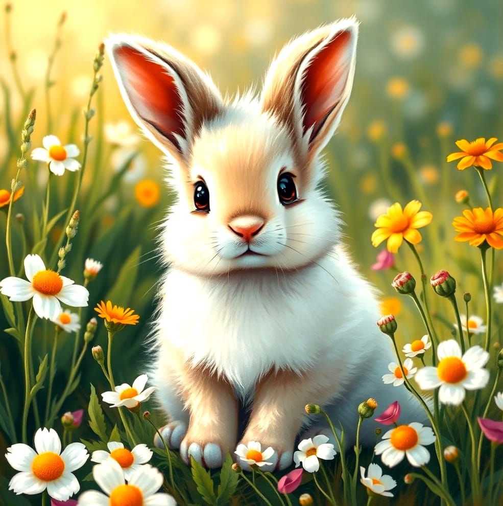 Adorable Bunny Rabbit Gouache Painting