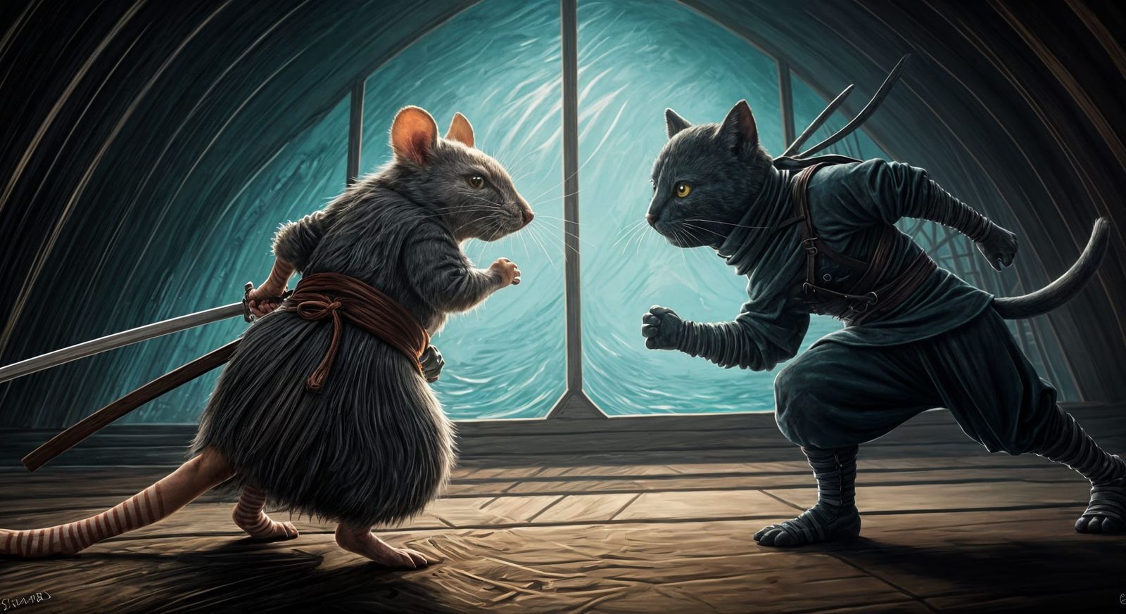 Samurai Rat Battles Ninja Cat in Golden Triangles