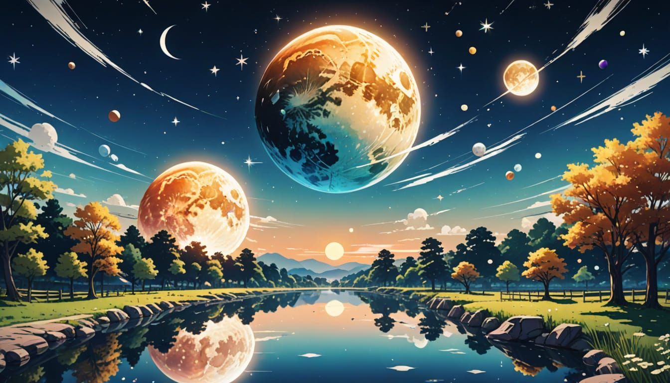 Double Exposure Video Game Cover with Celestial Elements