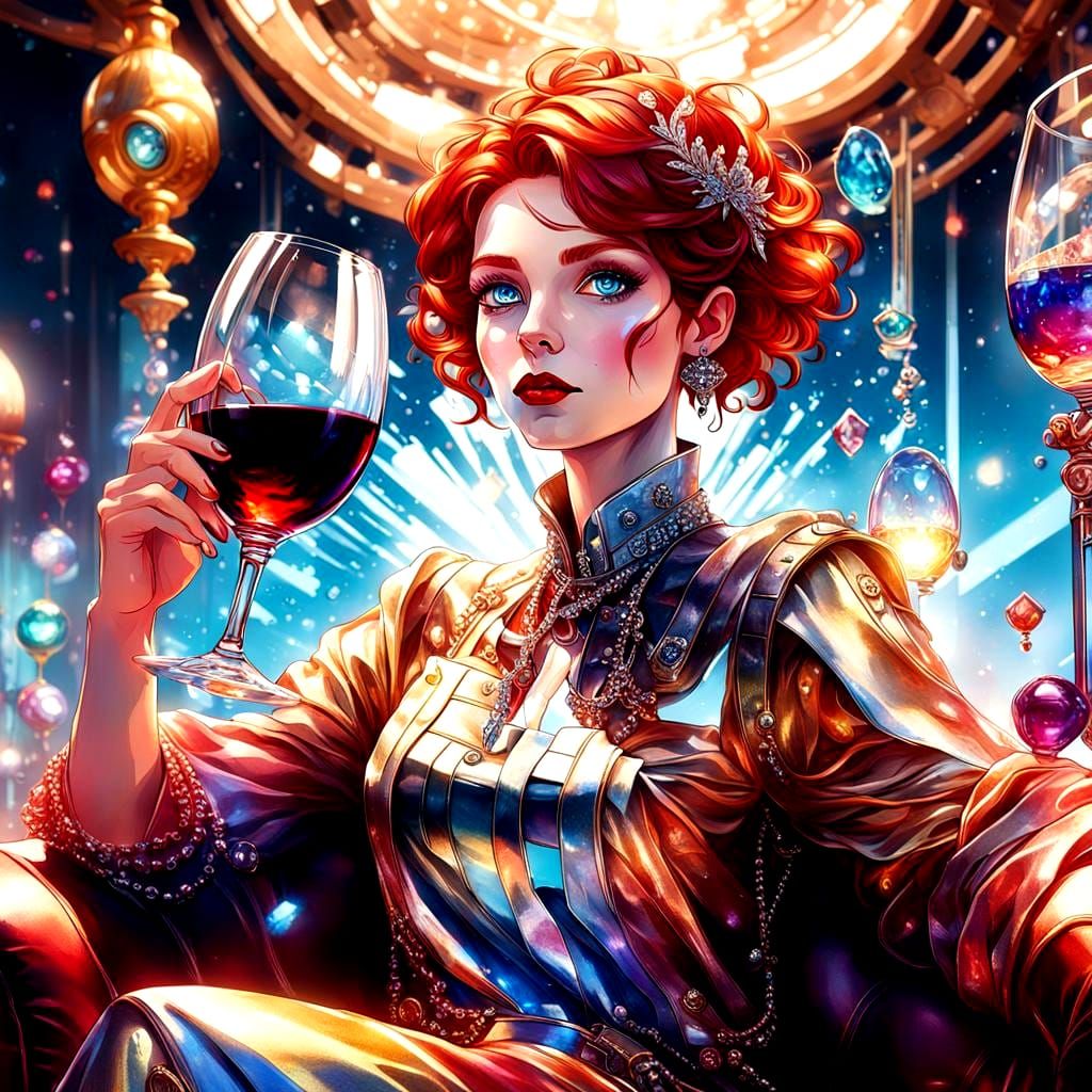 Fantasy Aerospace Woman in Crystal with Wine: Detailed Matte...