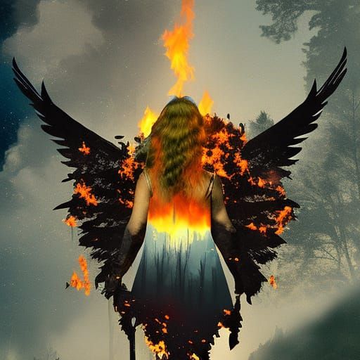 Burning Forest: Double Exposure Watercolor Splash Art