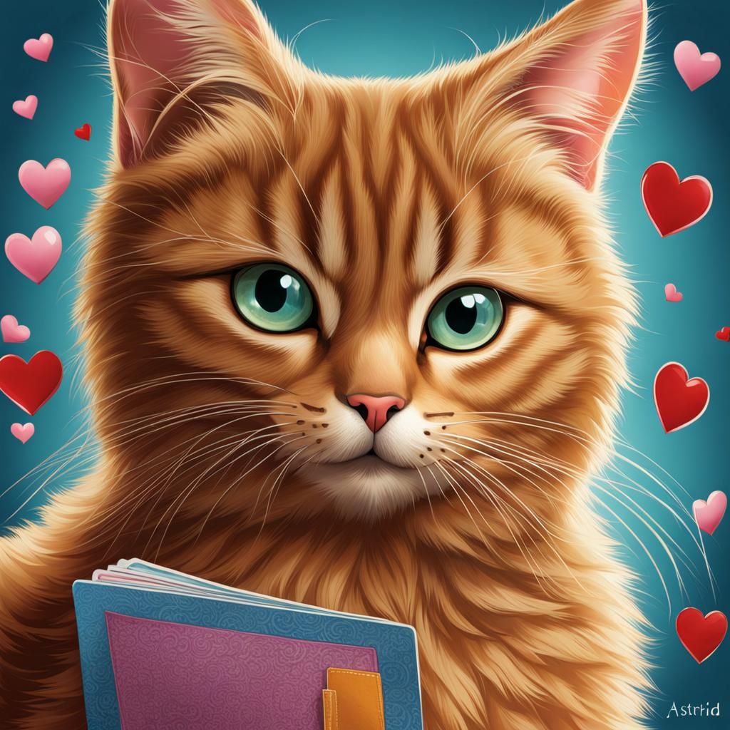 Cat Holding a Card Saying I Love You