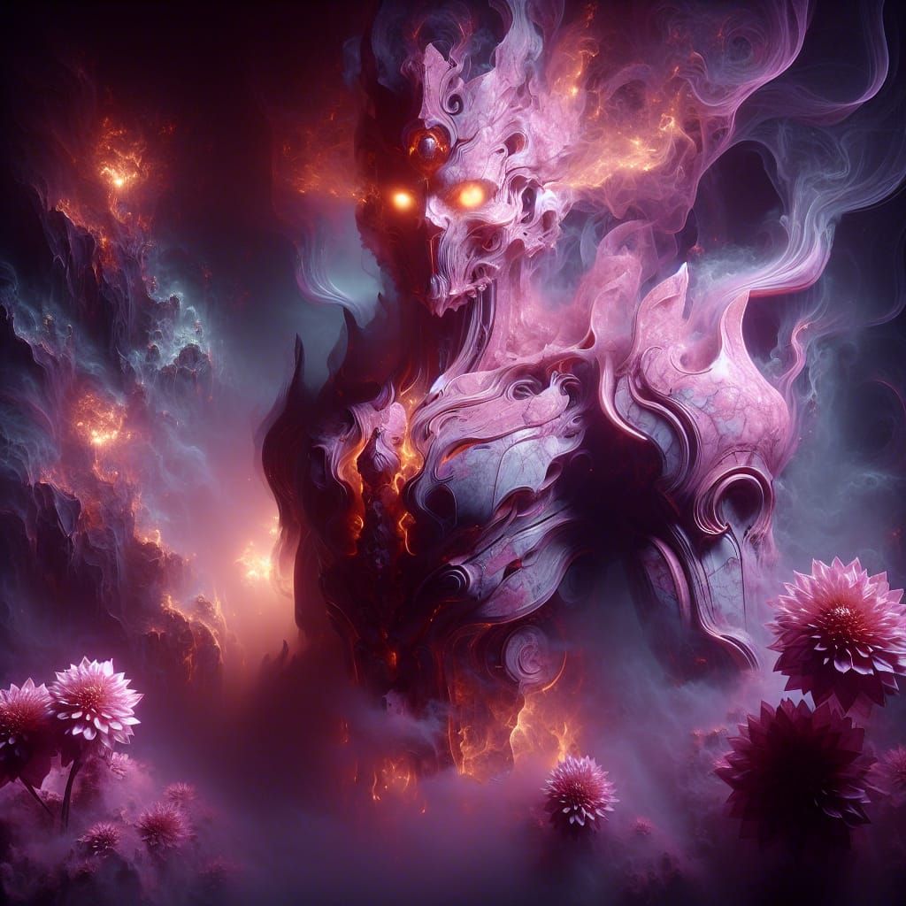 Ghostly Deity in Fog with Marble Armor