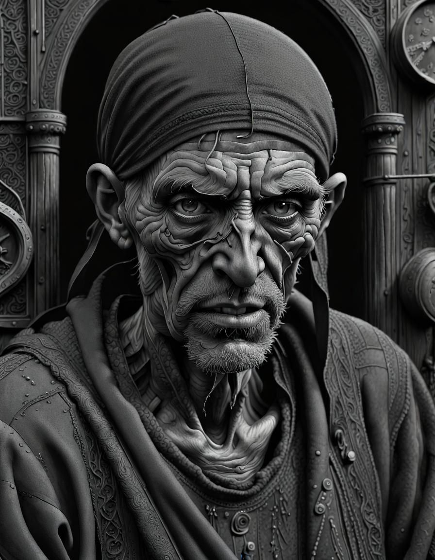 Dystopian Portrait of a Sickly Peasant in Hyperrealism