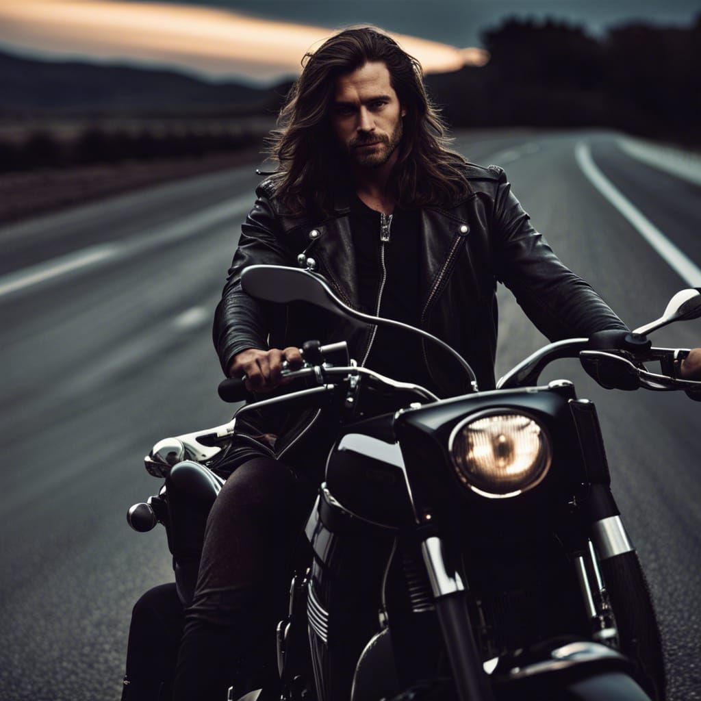 Biker on Motorcycle Silhouette on Open Highway