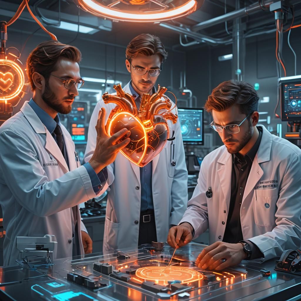 Cardiologist Examines Glowing Heart in High-Tech Lab