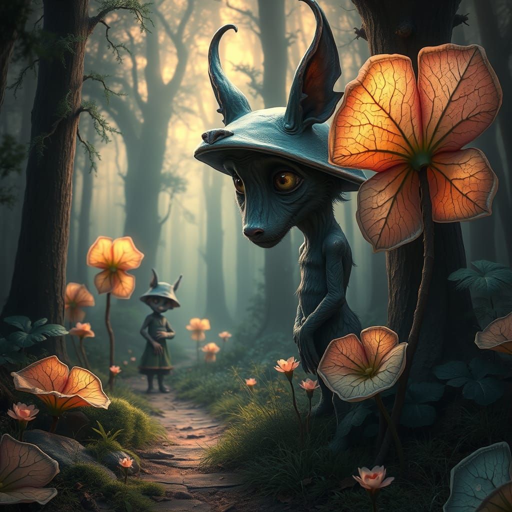 Ethereal Forest Creatures in Dark, Warm Pastels