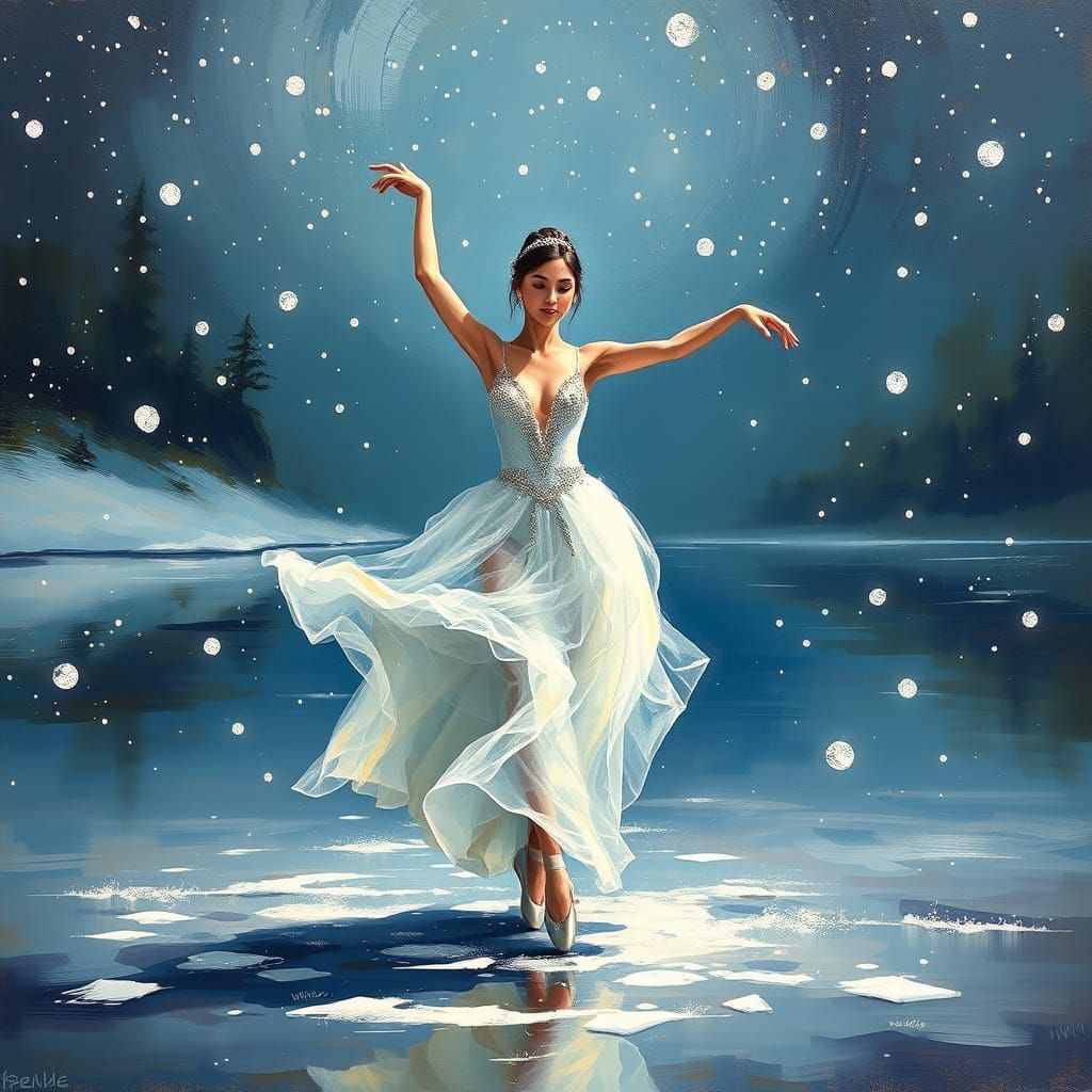 Ballerina on Frozen Lake: Impasto Impressionism