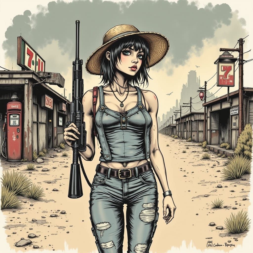 Post-Apocalyptic Woman Walks Through Desert Wasteland