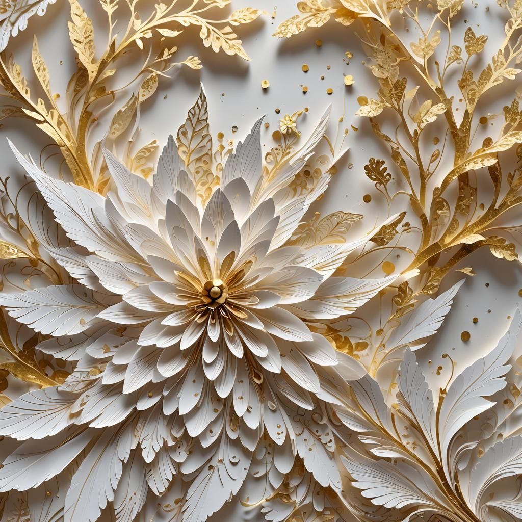 Intricate Paper Art with Gold Sequins in 8K