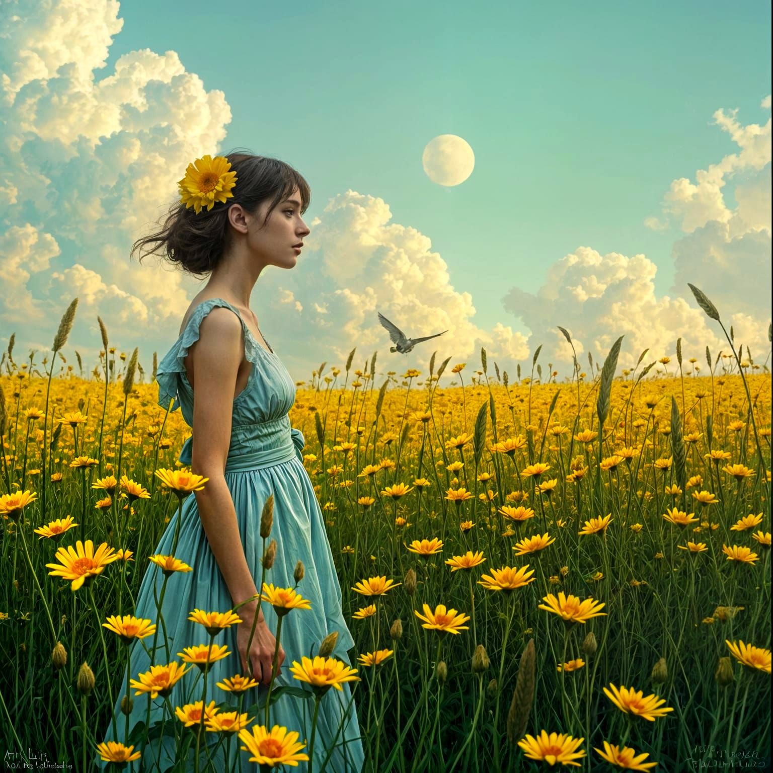 Girl in a Vibrant Floral Landscape