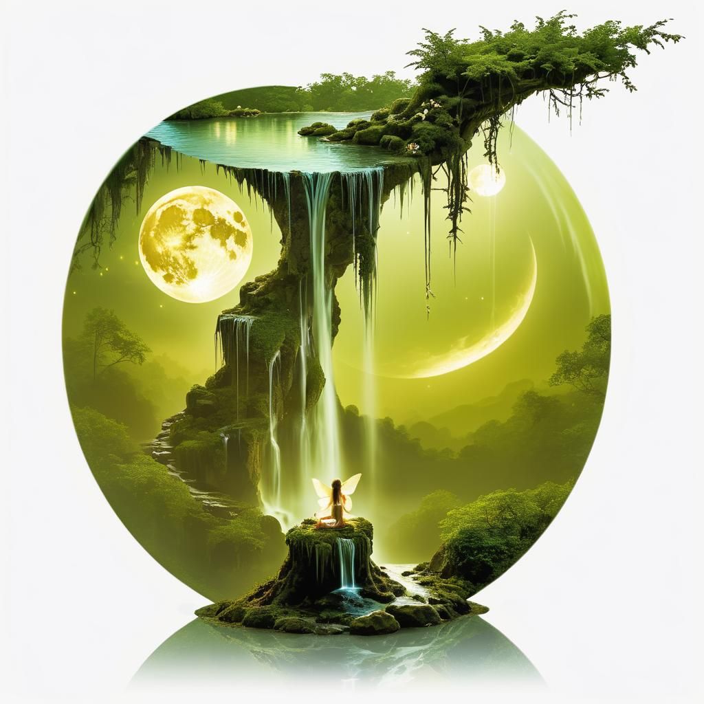 Fairies Dancing by Waterfall in Enchanted Forest