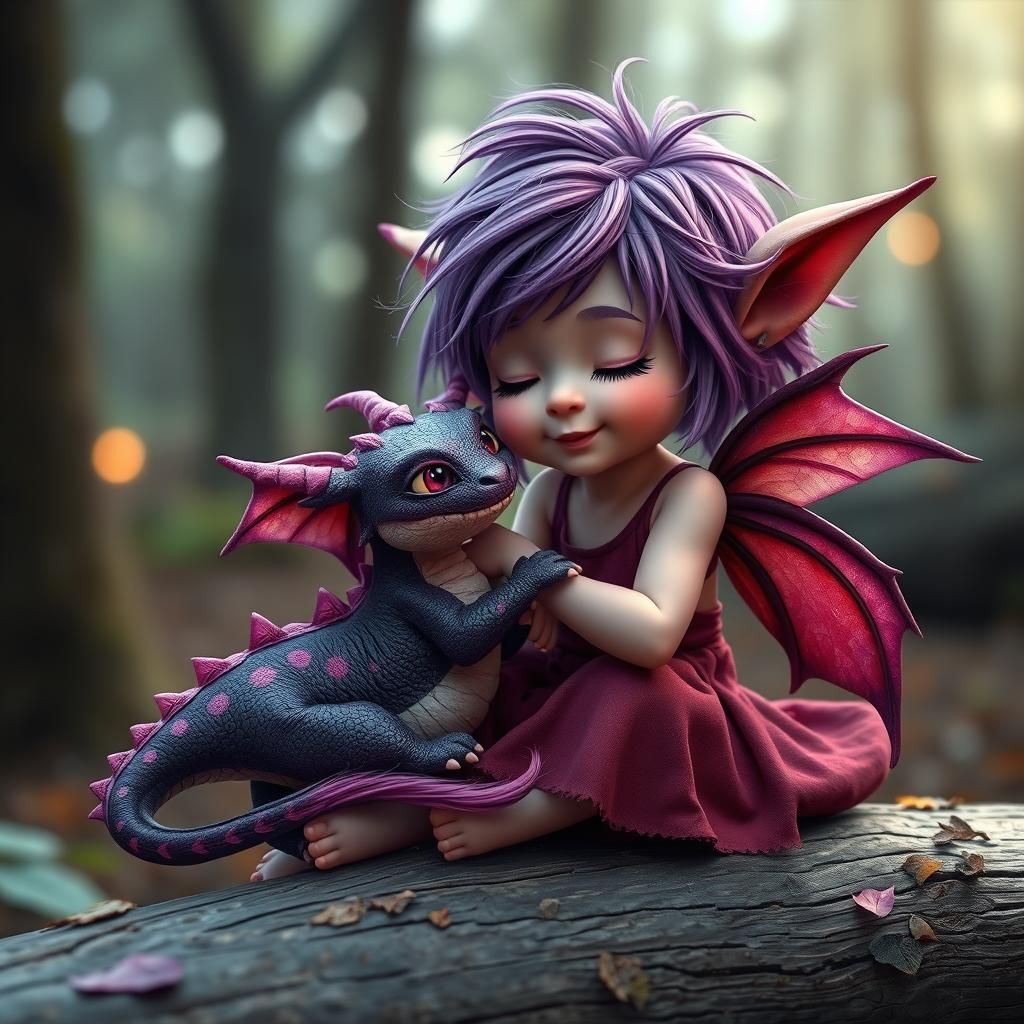 Fairy Girl with Dragon in Magical Forest