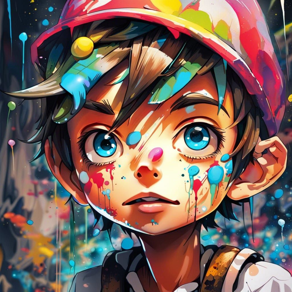 Anime Graffiti Art of Pinocchio as Boy