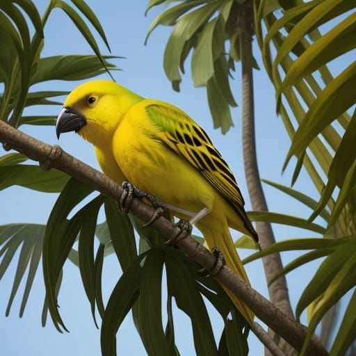 Bird Perched High in a Vibrant Afro-Caribbean Banana Tree