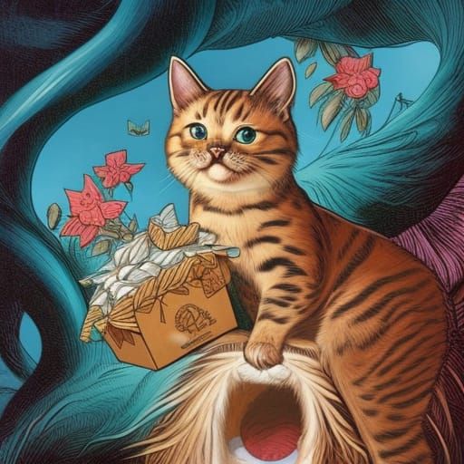 Kitty Emerges from Herring Box: Comic Book Art