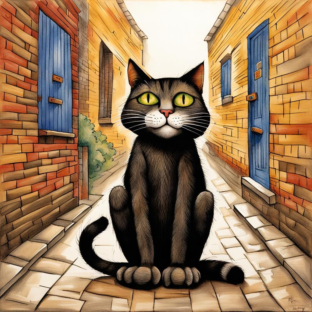Happy Back Alley Cat Illustration