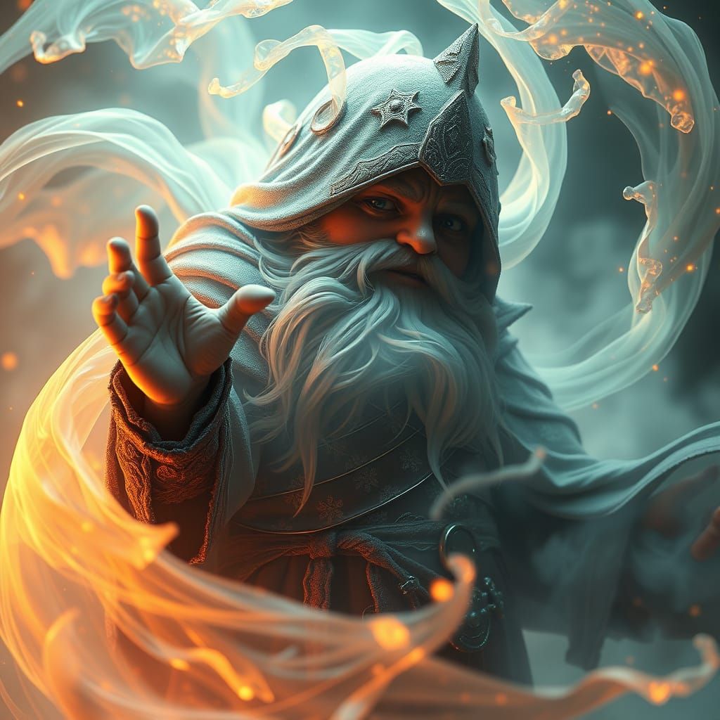 Mystical Ghost Swirling Around Dwarf: Anime Art