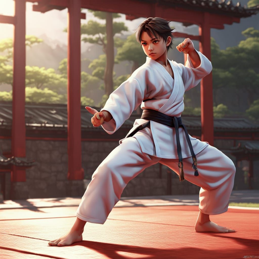 Anime Karate Kid in 3D, Detailed Concept Art