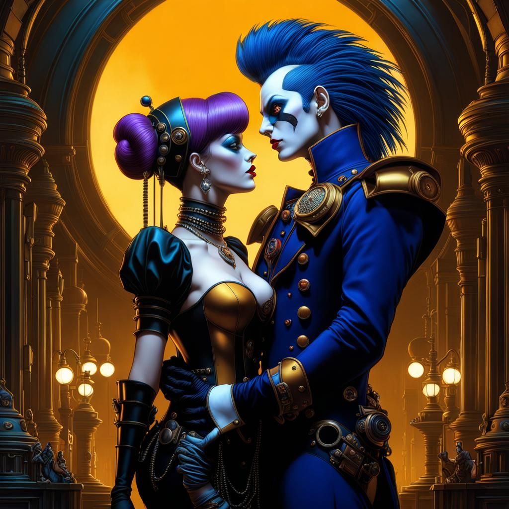 Cyberpunk Lovers in Gothic Industrial Dreamscape