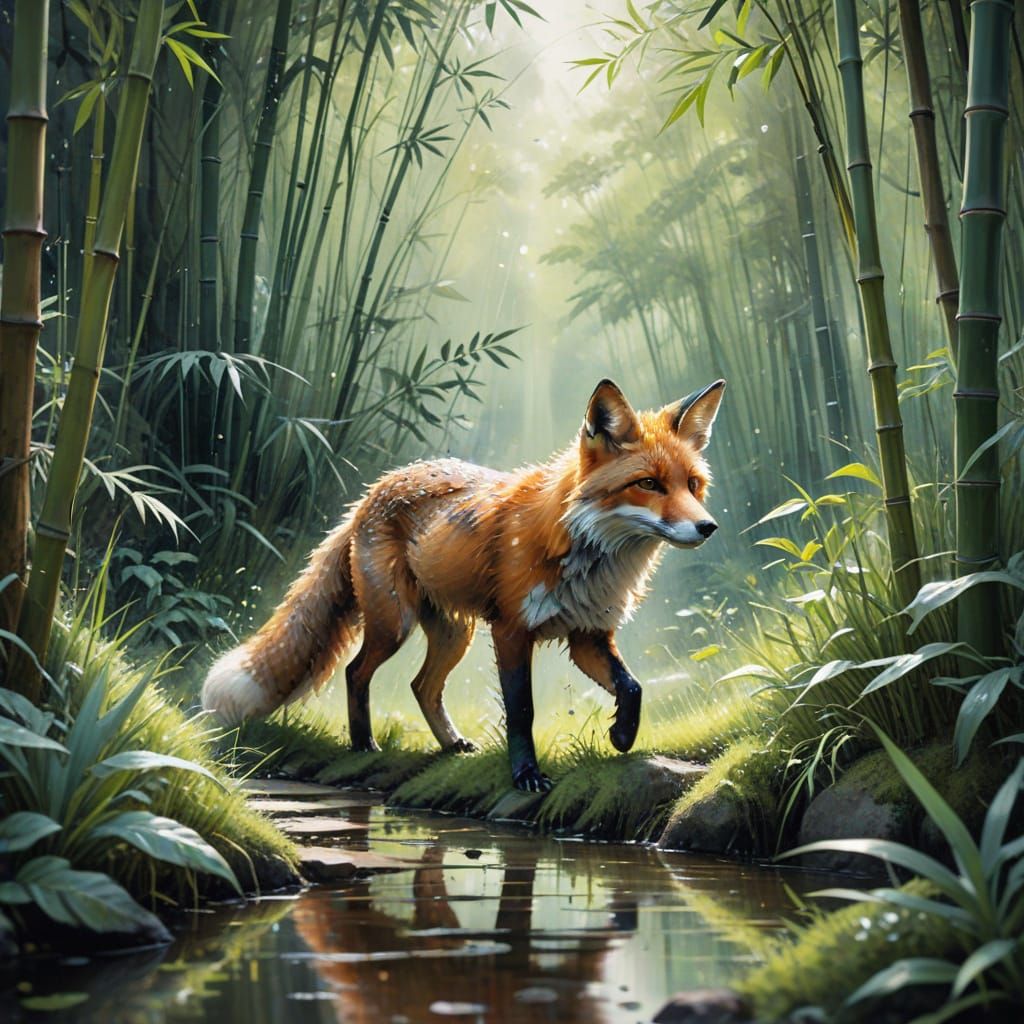 Fox in bamboo forest