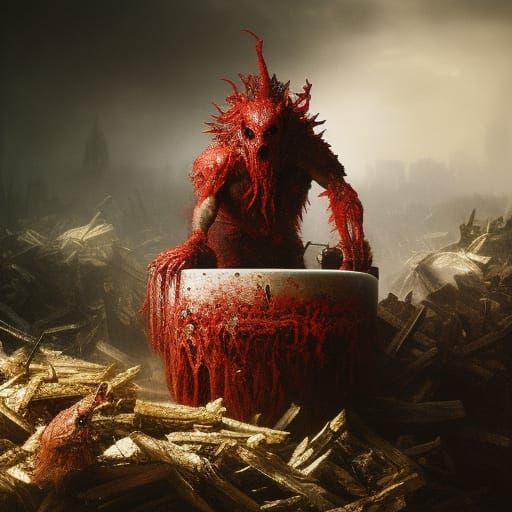 Terrifying Toilet Bowl Monster Emerges, Horror Art