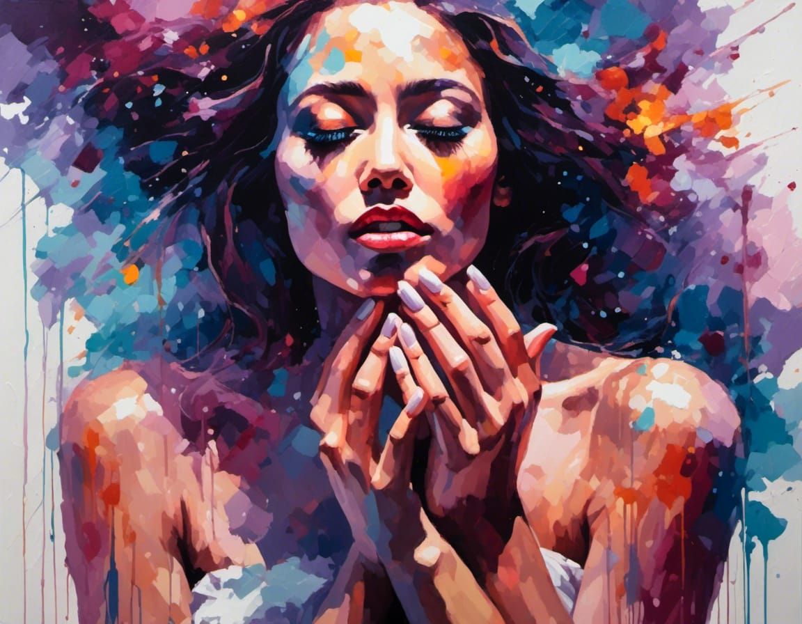 Jesus Comforts Woman: Gouache Impressionist Masterpiece