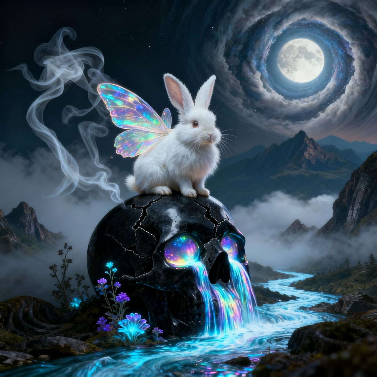 Skull River of Holographic Light Digital Painting