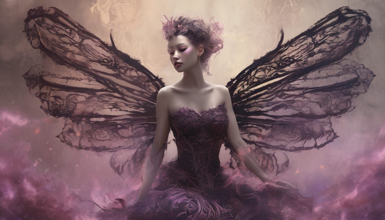 Hyper-Realistic Fairy Kneeling in Ashes