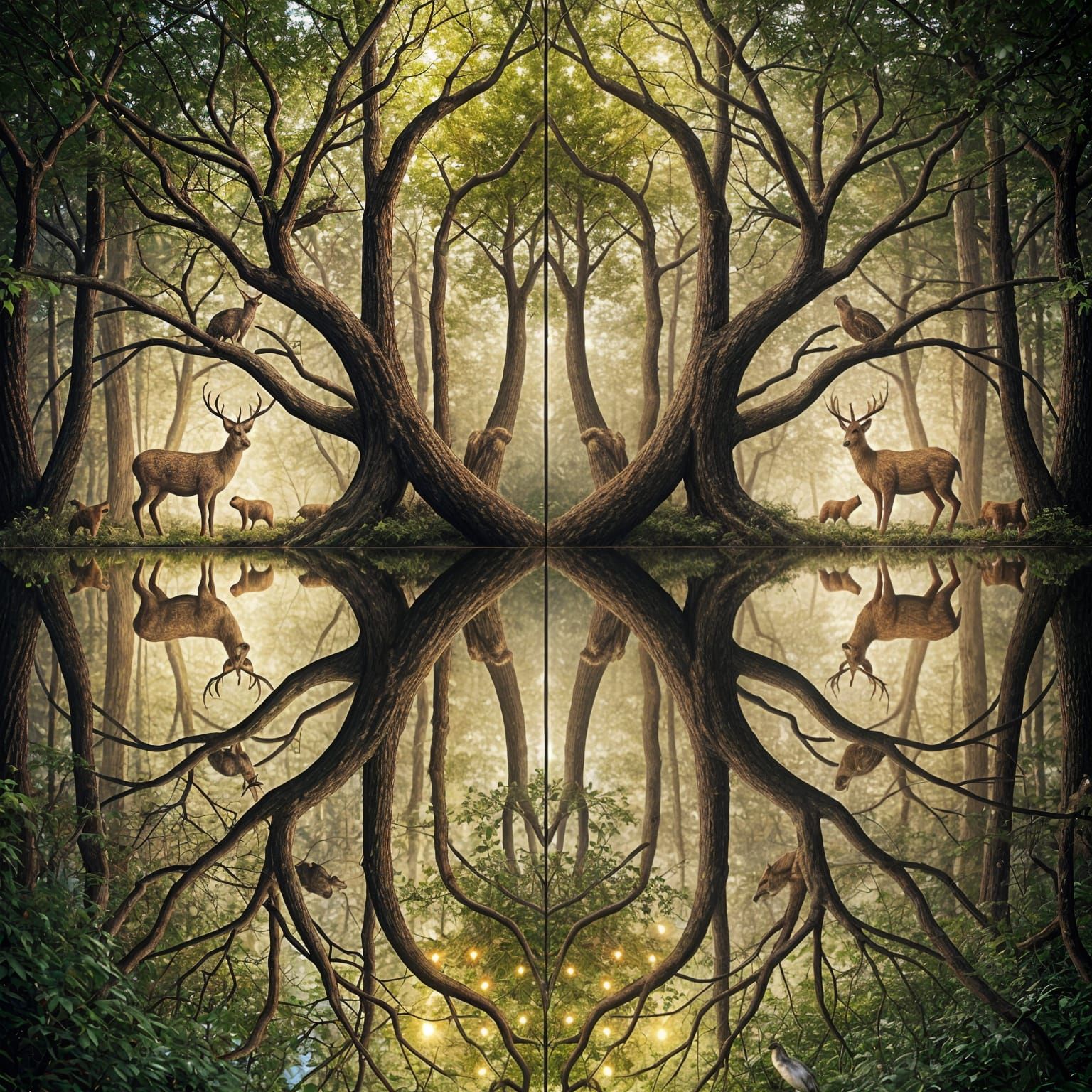 Mirrored Forest: A Symmetrical Surreal Landscape