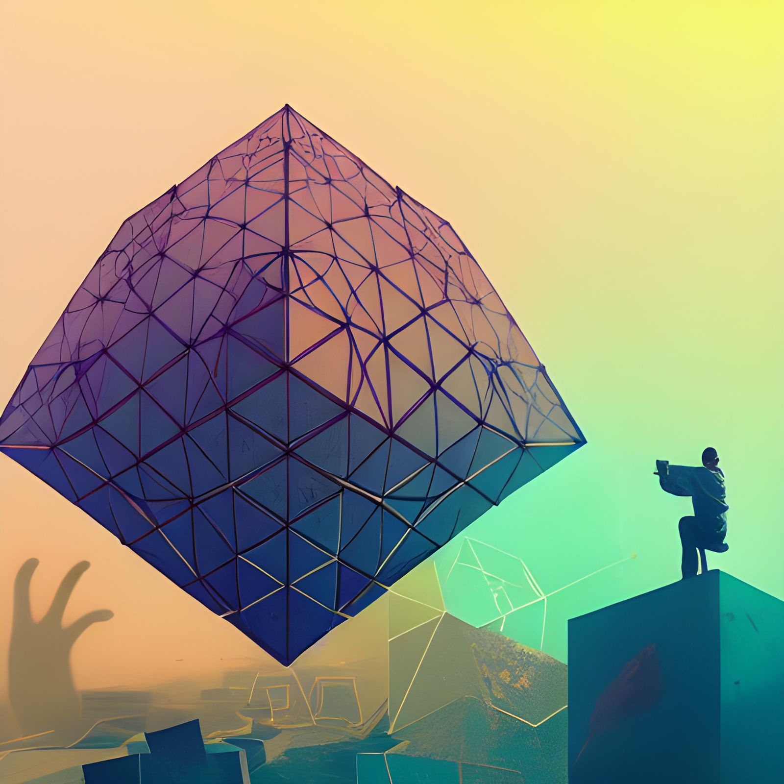 Geometric Cube of Madness in Cel-Shaded Style