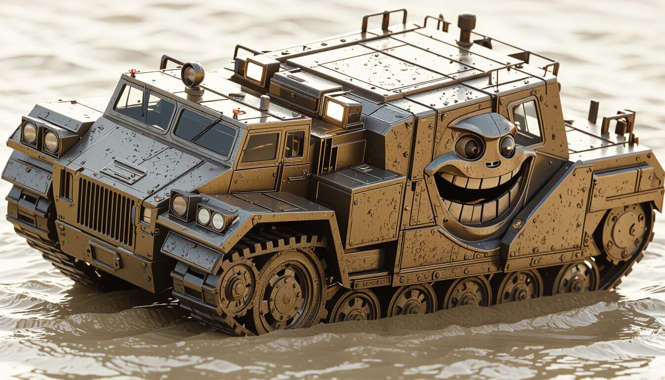 Isometric 3D Render of a Mud-Soaked Military Transport Vehic...