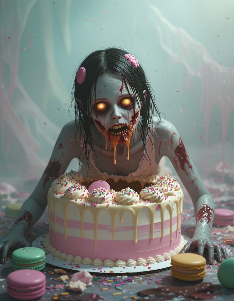 Zombie Girl Crawls From Candy Cake With Caramel Eyes