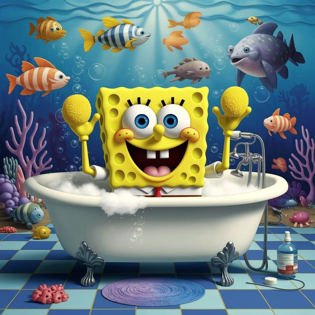 SpongeBob's Bubble Bath: A Hyperrealist Undersea Scene