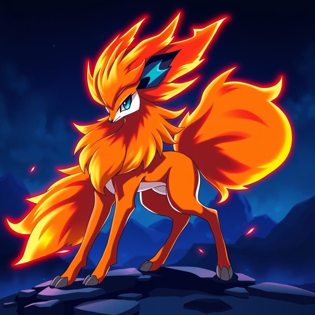 Heroic Braixen in Cinematic Anime Style