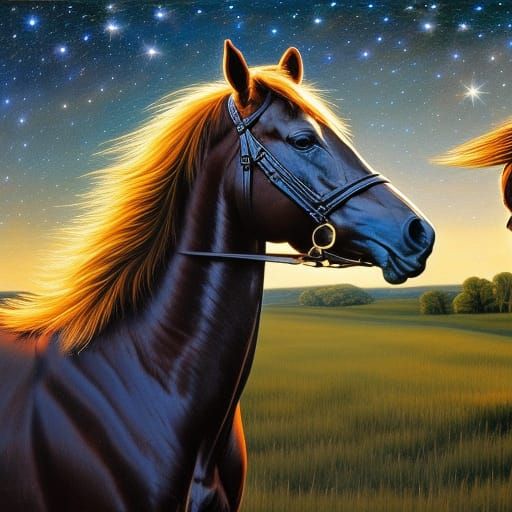 Horse Under Starry Night Sky in Academic Art Style