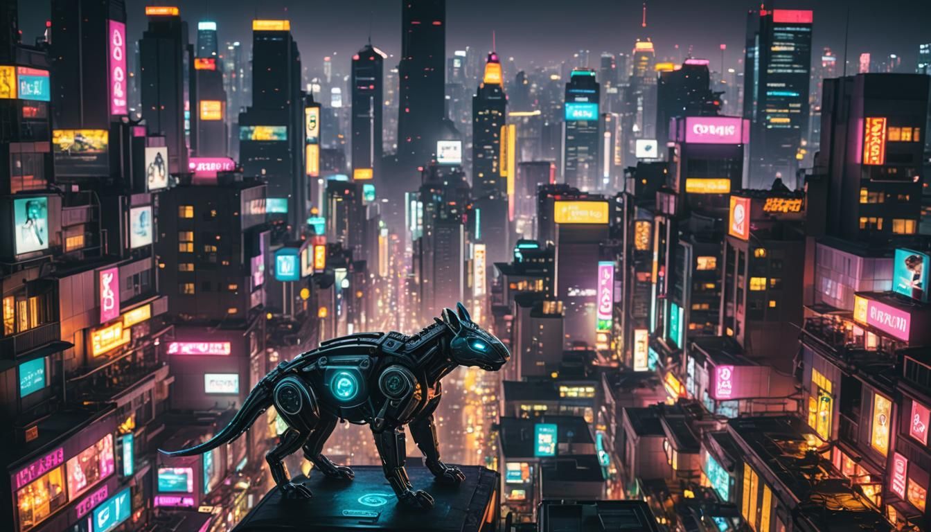 Biopunk Cityscape with Cyborg Animals: Professional Photogra...