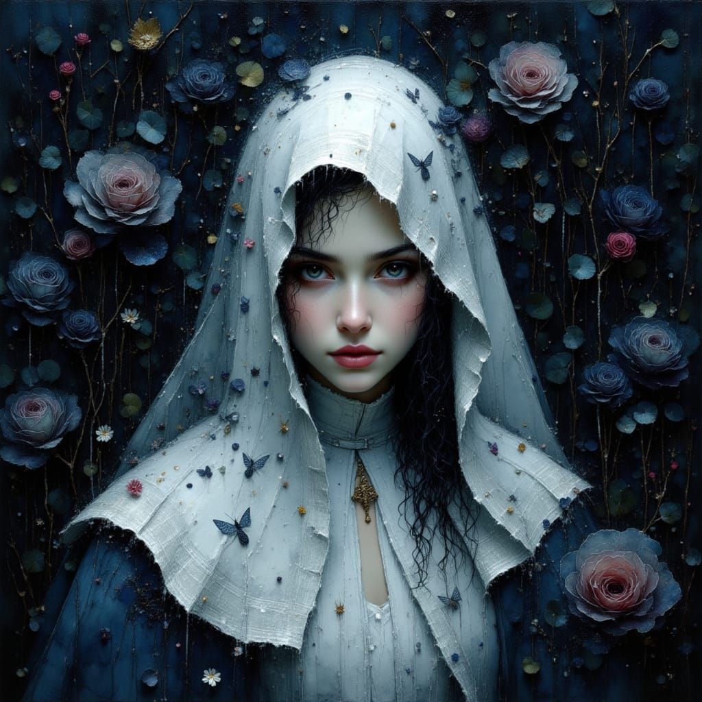 Vampire Nun in Glittered Dress and Roses